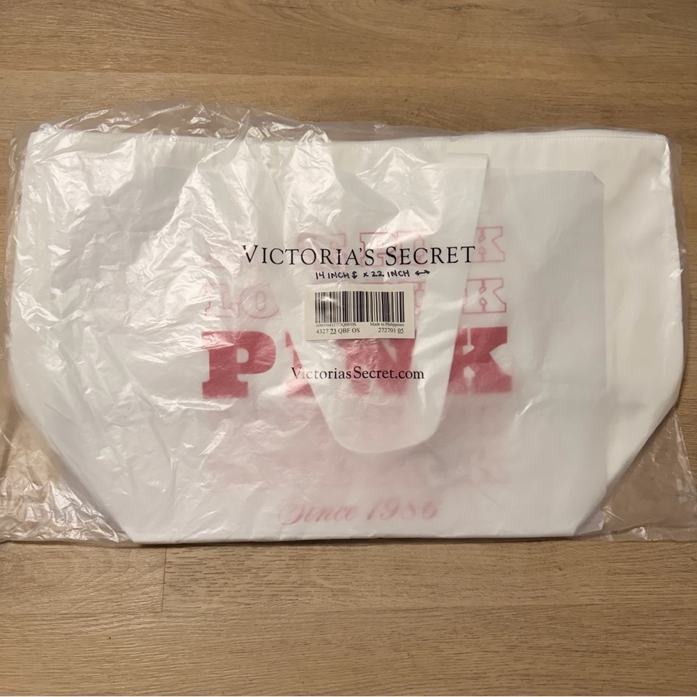 PINK Victoria's Secret White Canvas Tote Bag NEW - Picture 5 of 6
